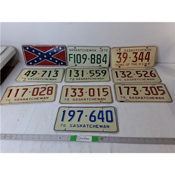 (10) License Plates: Confederate Battle Flag & Saskatchewan License Plates 1970-76