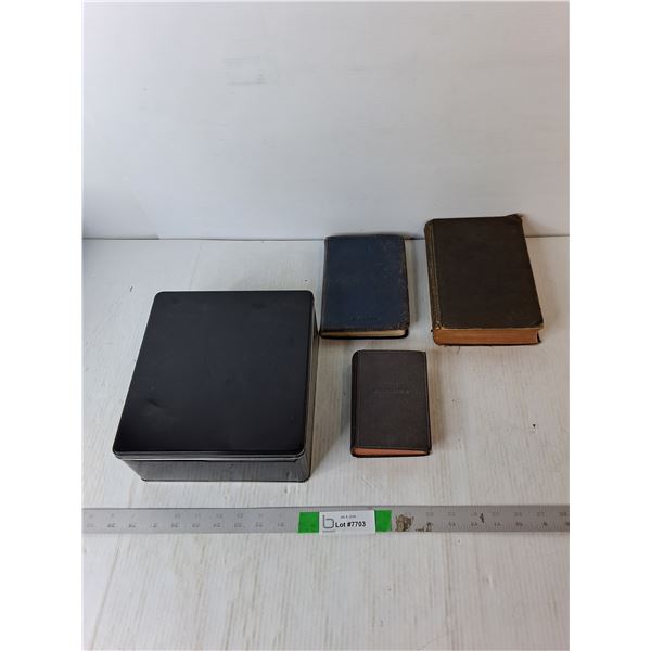 Tin & (3) Vintage Bibles