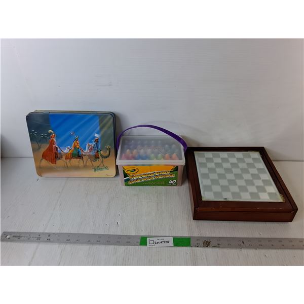 Whitman's Tin, Crayola Chalk, Glass Chess Set