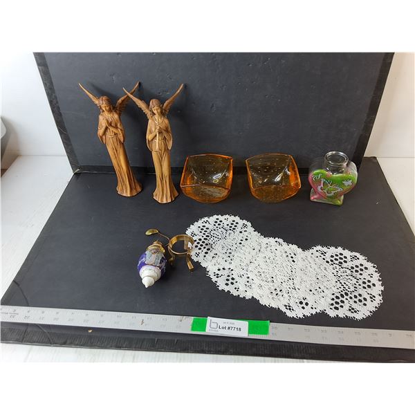 Angel Figurines, Doilies, Tree Ornament, Misc.