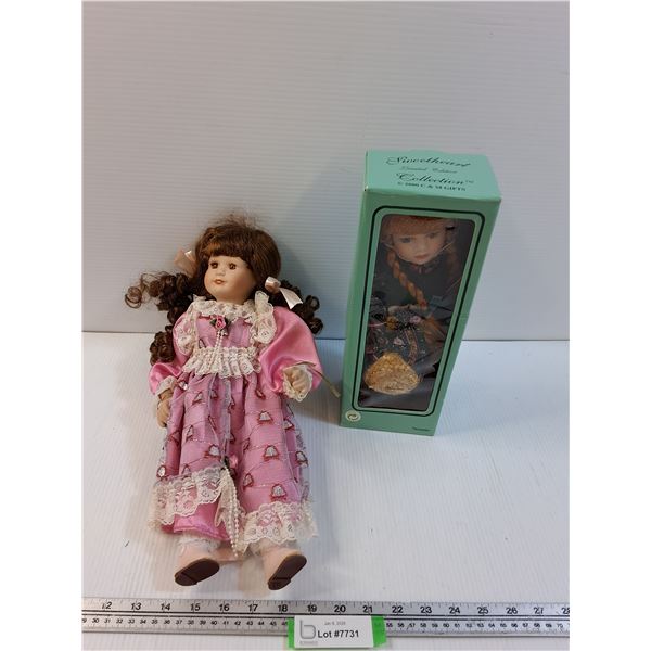 (2) Porcelain Dolls: 14" & 10" Tall
