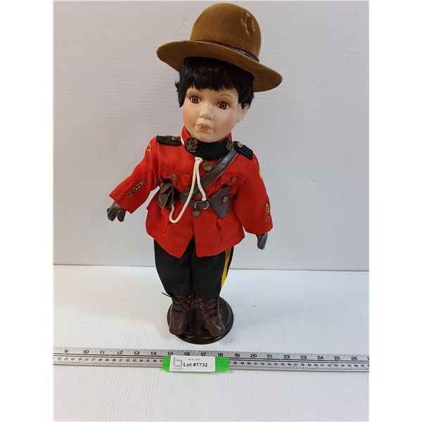 Porcelin Face Mountie Doll w/Stand - 16" Tall