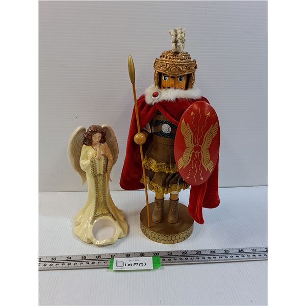 Nutcracker Spartan Figurine & Angel Tealight Candle Figurine - 15" & 9" Tall
