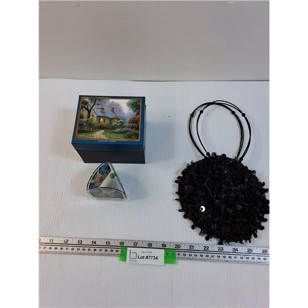 Beaded Purse/Handbag & Guardian Angel Tealight Glass Holder