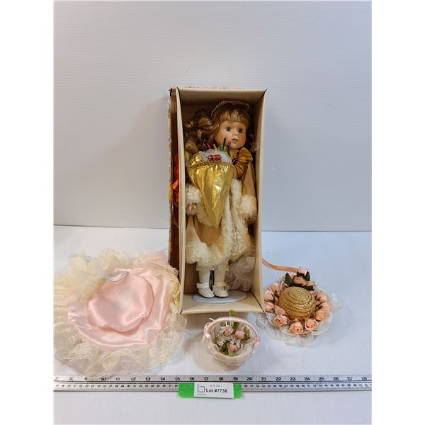 Porcelain Doll w/Stand & Accessories - 16" Tall