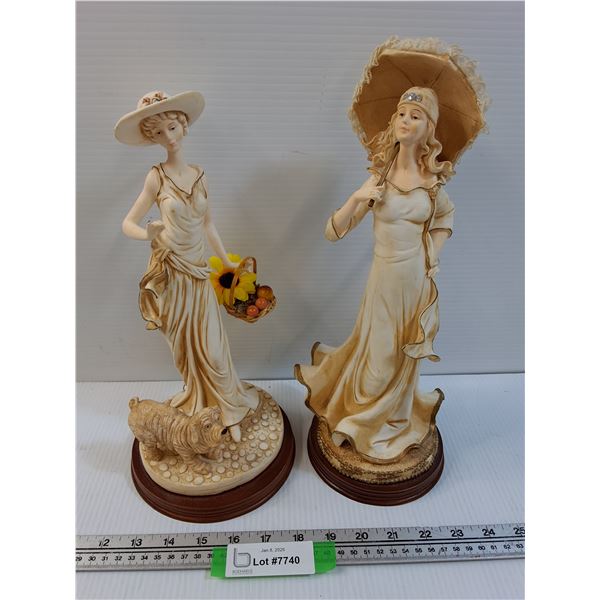 (2) Cast Resin Lady Figurines Set - 12" Tall - PICK UP PREFERRED - Fragile