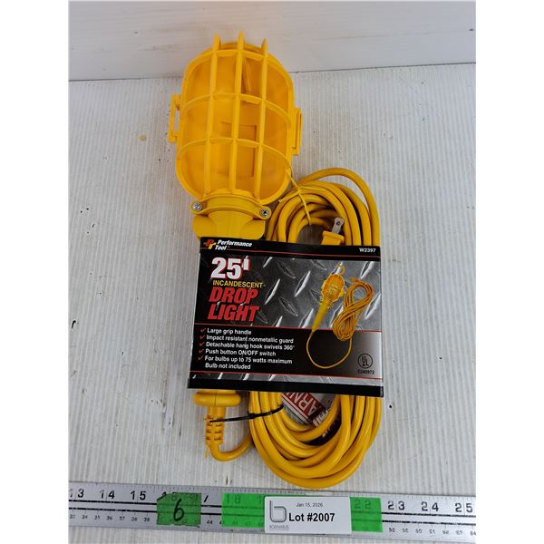 Perfomance Tool 25' Incandescent Drop Light - New