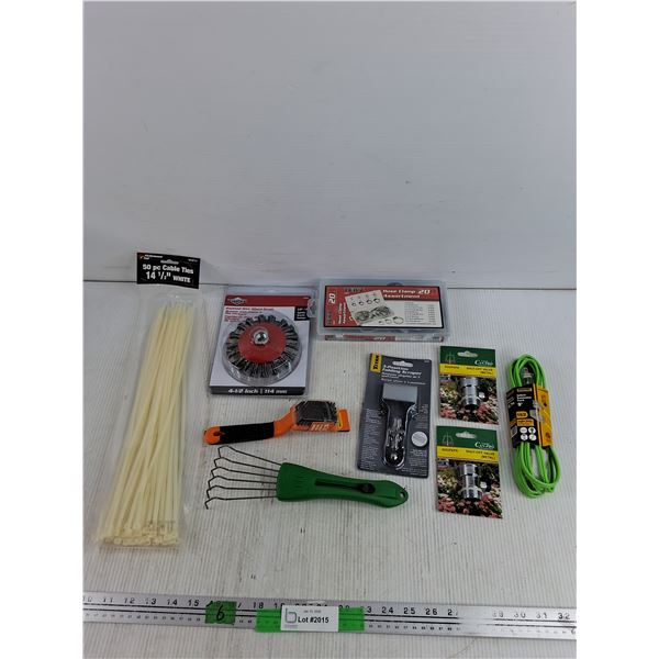 3 Position Folding Scraper, Hose Clamps, Wheel Brush, Shut Off Valve, Indoor Extension Cord, Misc