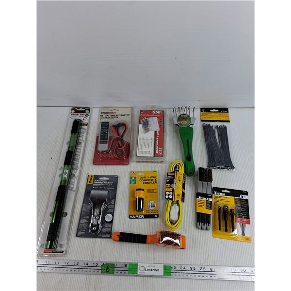 Socket Rail, Nail Assortment, Cable Ties, Brush Set, Battery & Alternator Tester