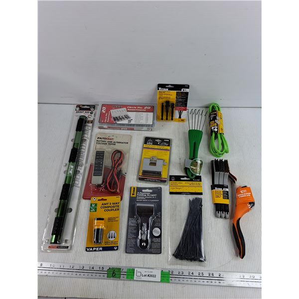 Battery & Alternator Voltage Tester, Solid Steel Padlock, Clevis Pins, Indoor Extension Cord, Misc
