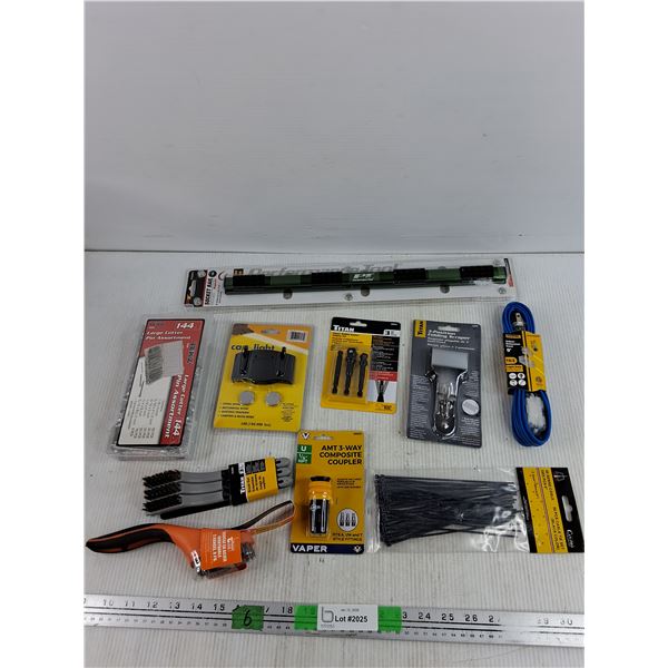 Indoor Extension Cord, Large Cotter Pins, Cap Light, Folding Scraper, Composite Coupler