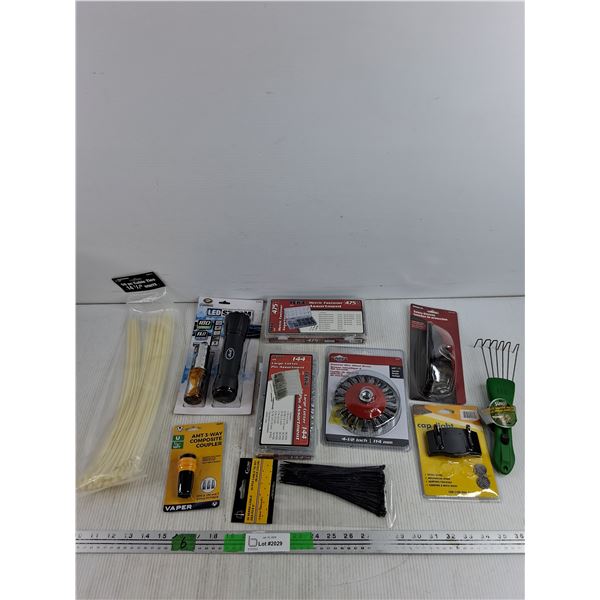 Large Cotter Pins, Metric Fasteners, Wire Wheel Brush, Safety Glasses, Cap Light, LED Flashlight