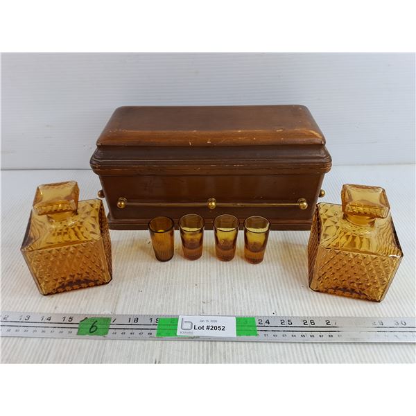 Vintage Drinking Set w/Wooden Casket Style Box