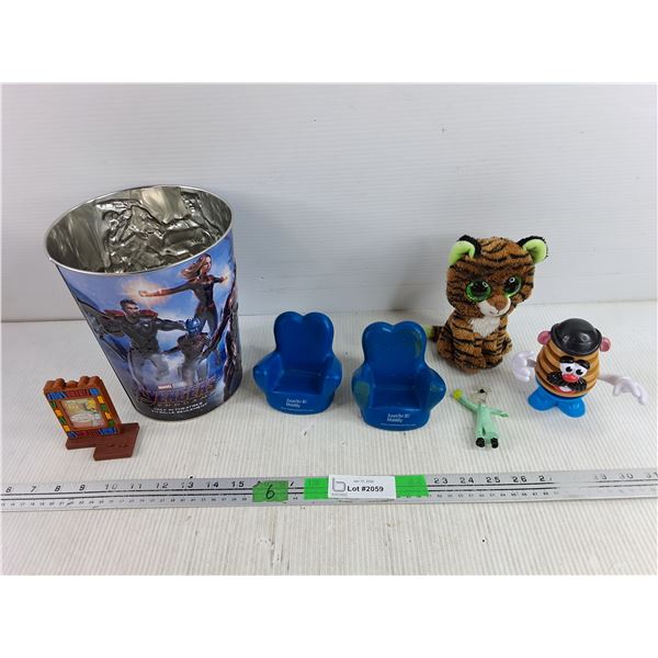 Marvel Avengers Bucket, Burger King Collectors Toys, Plush Tiger, Sasktel Miniature Foam Chairs