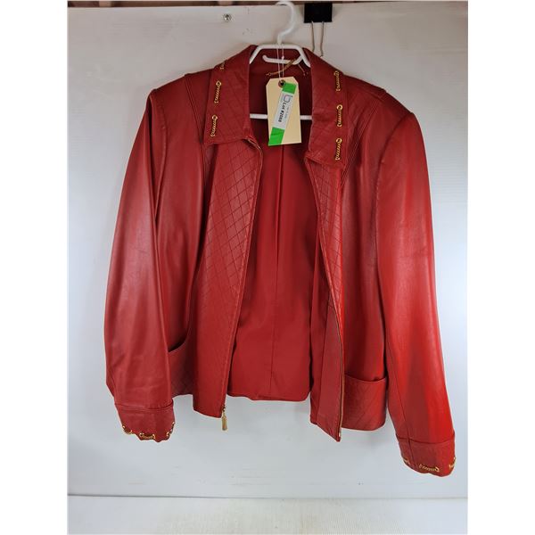 *St. John Sport Woman's Red Faux Leather Jacket - Size XL