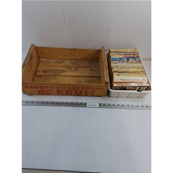 (20) western Paperback Novels and Famous B.C. Fruit Wooden Box