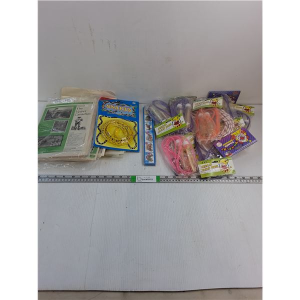 (10) Kid's Skipping Ropes(5) Rulers,Pkg.of Snakes and Lot of Assorted Literature