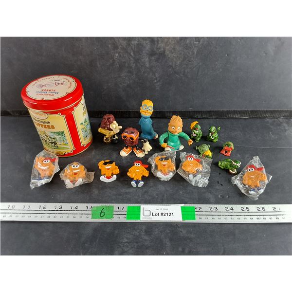 Assorted Toys & Ornaments - California Raisins, Turtles, Chipmunks, Waffles, Taveners Empty Tin