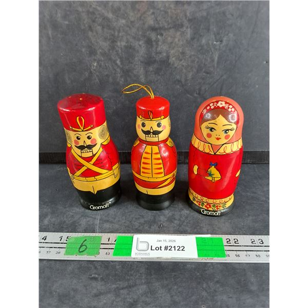 (3) Gromoff Wooden Stacking Dolls/Ornaments
