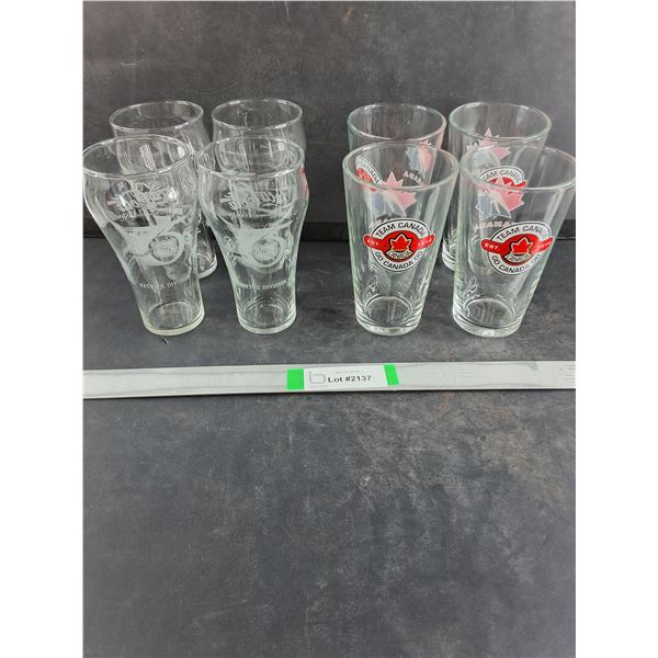 (4) Team Canada Glasses and (4) Coca Cola NHL Themed Glasses