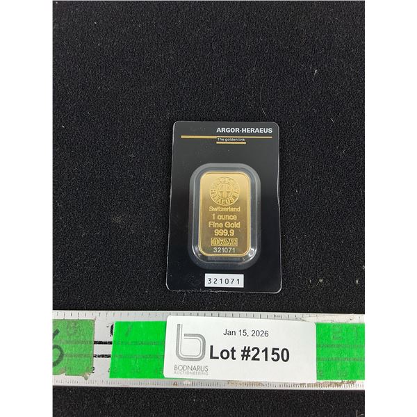 ^Argor Heraeus Switzerland 1 Oz Fine Gold 999.9 Bar - CANNOT AUTHENTICATE