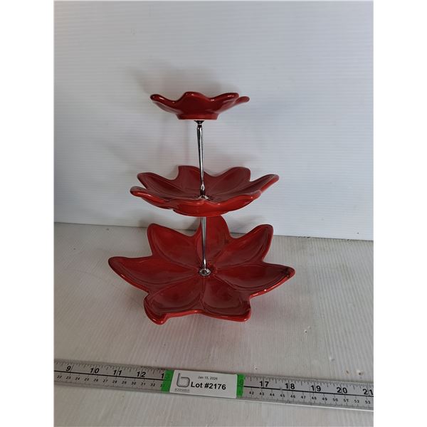 Red Glass Flower Stacking Plates