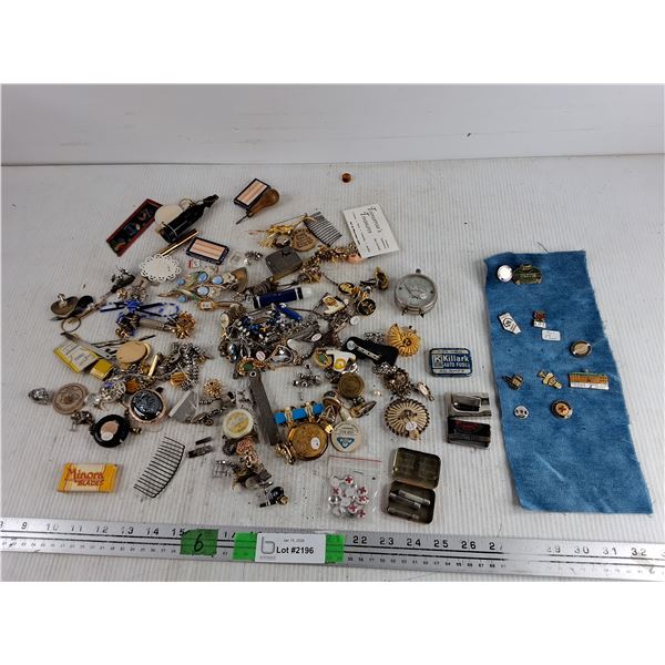 Assorted Pins, Vintage Auto Fuses, Costume Jewelry, Yankee A & B Tester, Misc