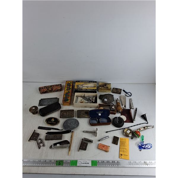 Belt Buckles, Burman Hair Clipper, Glasses, Volcanic Rock, Pocket Knife, Sharpening Stone, Misc