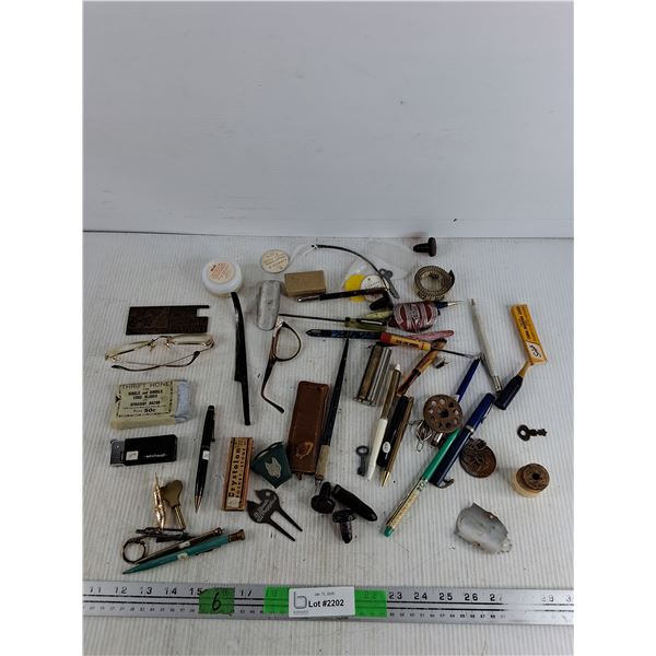 Glasses, Sharpening Stones, Pens, Screwdrivers, Misc