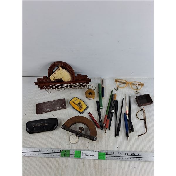 Fountain Pens, Sad Iron Handle, Wall Coat Hanger, Glasses, Belt Buckle, Sharpening Stone