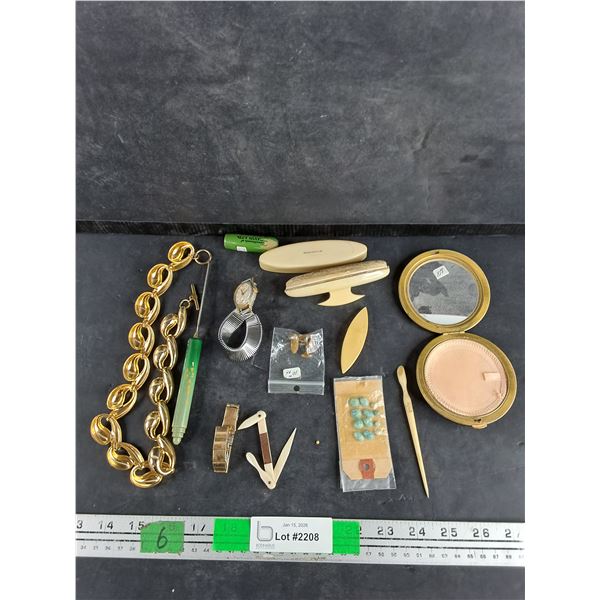 Brass Necklace, Kayson Watch, Cufflinks, Make Up Mirror, Misc