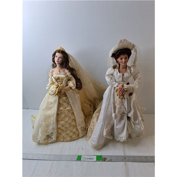 (2) Bride Porcelain Dolls with Stands Up to 19" - Pickup Preferred