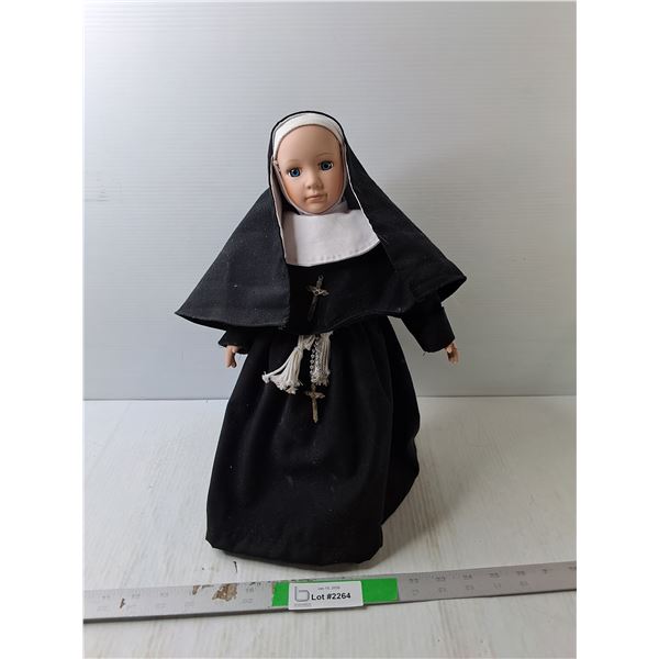 Porcelain Nun Doll with Stand 15.5"