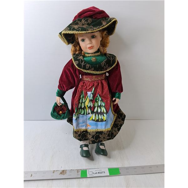 Christmas Porcelain Doll with Stand 18", Pickup Preferred