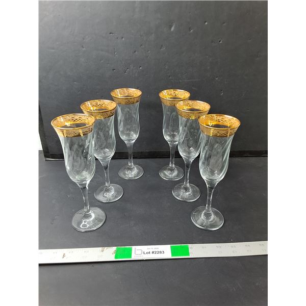 (6) Gold Style Rimmed Wine Glasses 8.5"