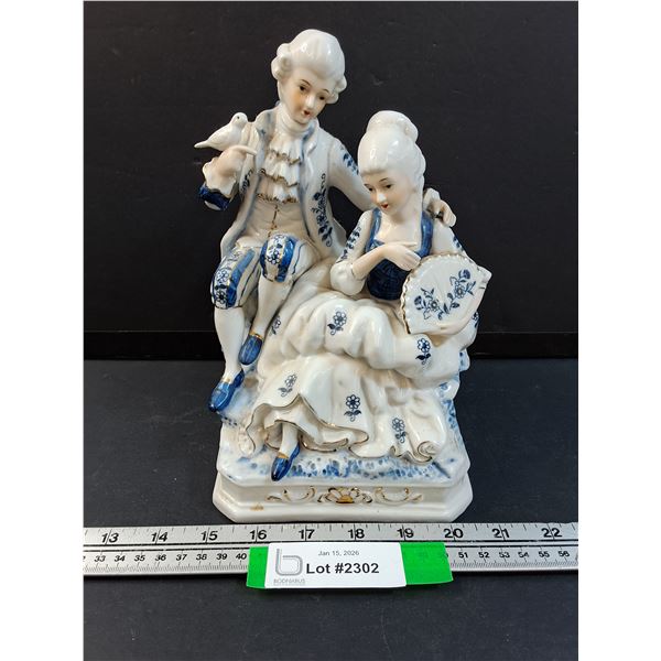 Blue & White Couple Figurine - 9.5" Tall