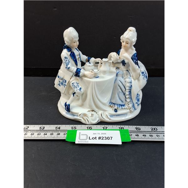 Glittercraft Blue & White Renaissance Couple Tea Time Figurine - 6" Tall
