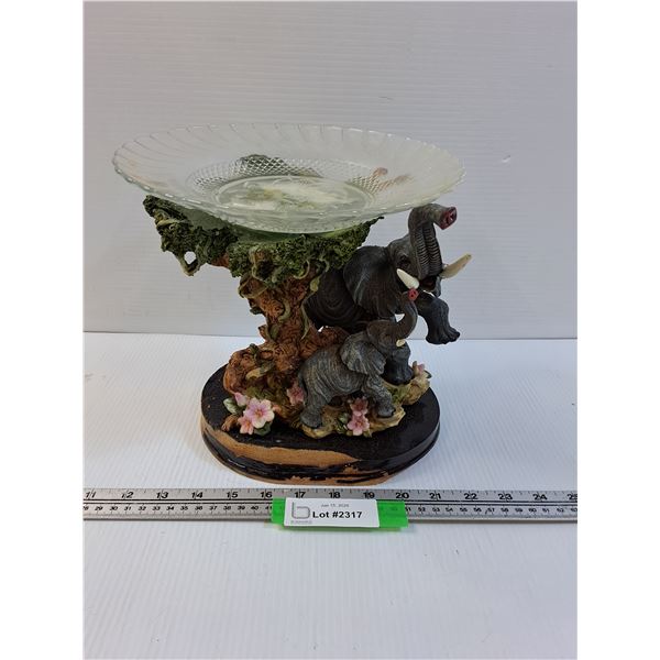 Elephant Family Figurine w/ Plate - Some Wear - 12" Tall
