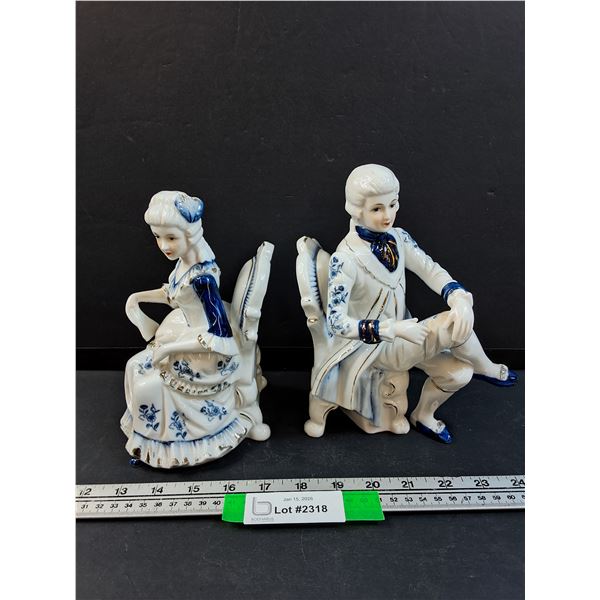 Book Ends - Blue & White Pattern Figurines - 8.5" Tall