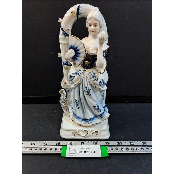 Blue & White Pattern Lady Figurine  - 10" Tall