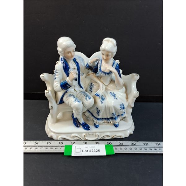Blue & White Pattern Renaissance Couple Figurine - 9" Tall