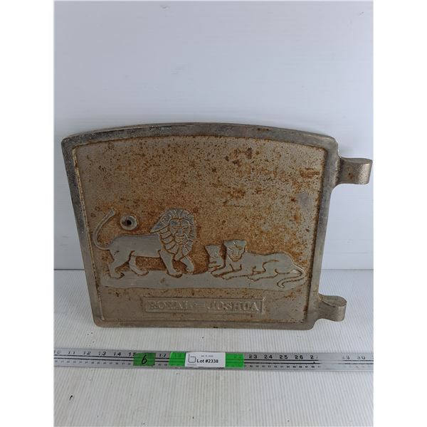 Vintage Cast Iron Royal Joshua Stove Door Panel w/ Lion Relief 15" x 14", PICKUP ONLY
