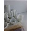 Image 7 : Milk Glass Vases, Sugar Bowls, Scented Sticks, Plastic Container w/Lid 16" x 11" x 6"