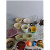 Image 2 : Assorted Mugs, Candle Holders, Measuring Spoons, Misc, Plastic Container w/Lid 16" x 11" x 6"