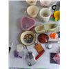 Image 7 : Assorted Mugs, Candle Holders, Measuring Spoons, Misc, Plastic Container w/Lid 16" x 11" x 6"
