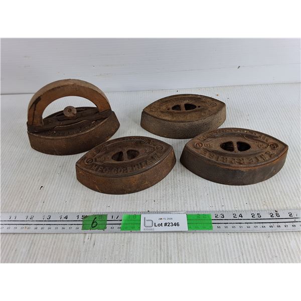 (4) Vintage Clothes Irons - Enterprise MFC CO. PHILA. PA, Arwoodyatt & Co - PICKUP ONLY