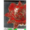 Image 3 : Vintage Murano Style Art Glass Starburst Bowl - Red & Gold Swirl