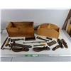 Image 1 : Junior Wooden Crate 17 1/2" x 9" x 8", Tire Pressure Gauge, Tool Caddy, Brush, Wrenches, Metal File