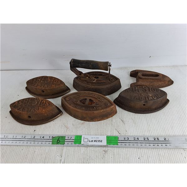 (6) Vintage Clothes Irons - Asbestos, Taylor - Forbes - PICK UP