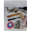 Image 2 : Mallet, Screwtop Bottle Opener, Box Cutter, Fleche Hanger, Assorted Hardware, Meat Grinder